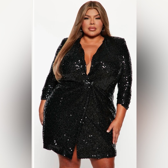 Black Sequin Blazer Dress 1X - Picture 5 of 6